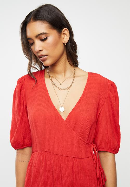 Glamorous - V-neck casual dress - red