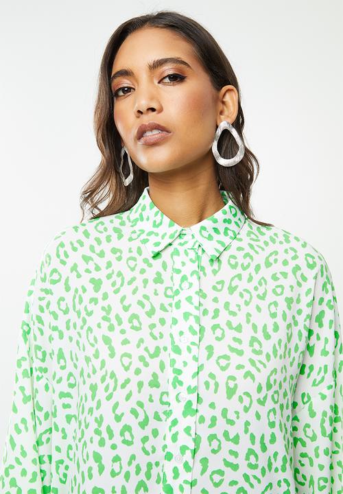 Glamorous - Leopard shirt dress - green & white