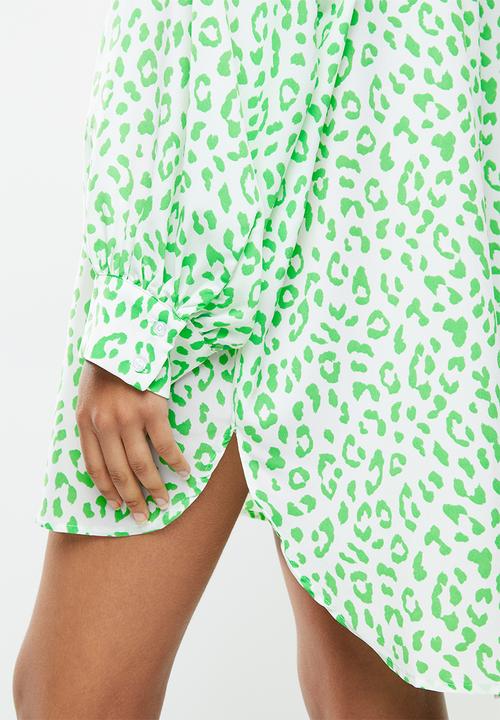 Glamorous - Leopard shirt dress - green & white