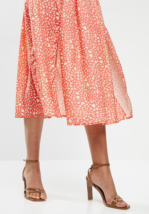 Glamorous - Printed heart midi split skirt - pink & yellow