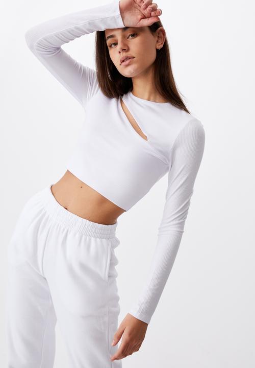 Factorie - Key hole front long sleeve top - white