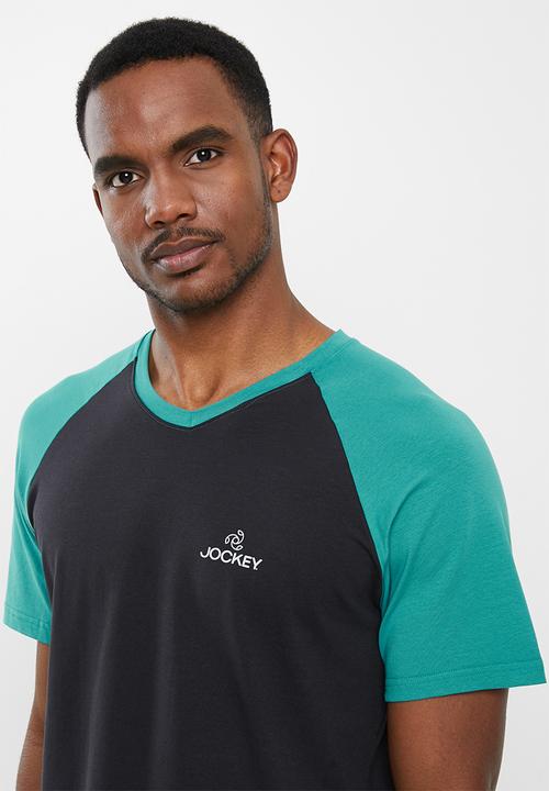 Jockey - Raglan colour blocked tee - black & turquoise