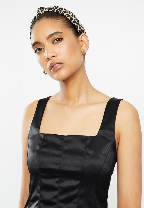 VELVET - Satin square neck corset top - black