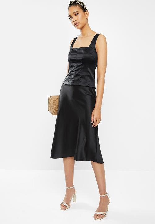 VELVET - Satin square neck corset top - black