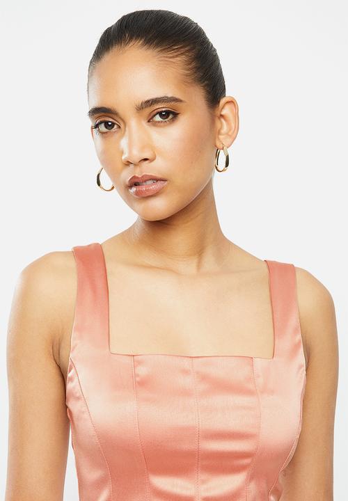 VELVET - Satin square neck corset top - pink 