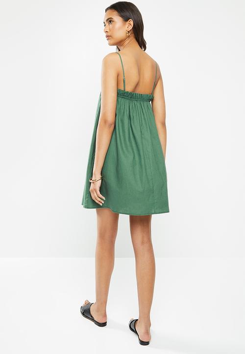 VELVET - Linen trapeze strappy mini - green