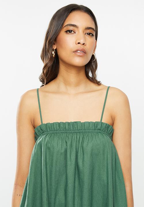 VELVET - Linen trapeze strappy mini - green