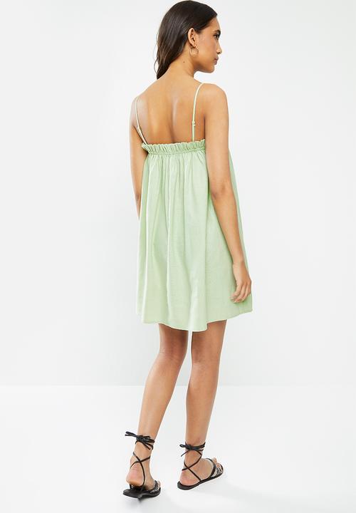 VELVET - Linen trapeze strappy mini - sage