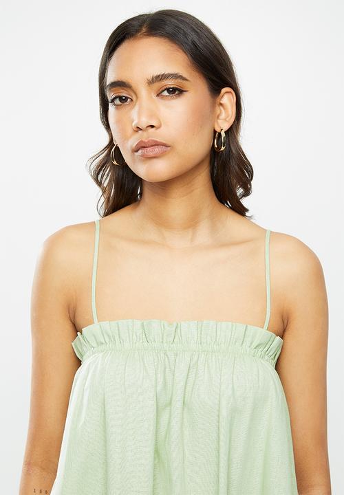 VELVET - Linen trapeze strappy mini - sage
