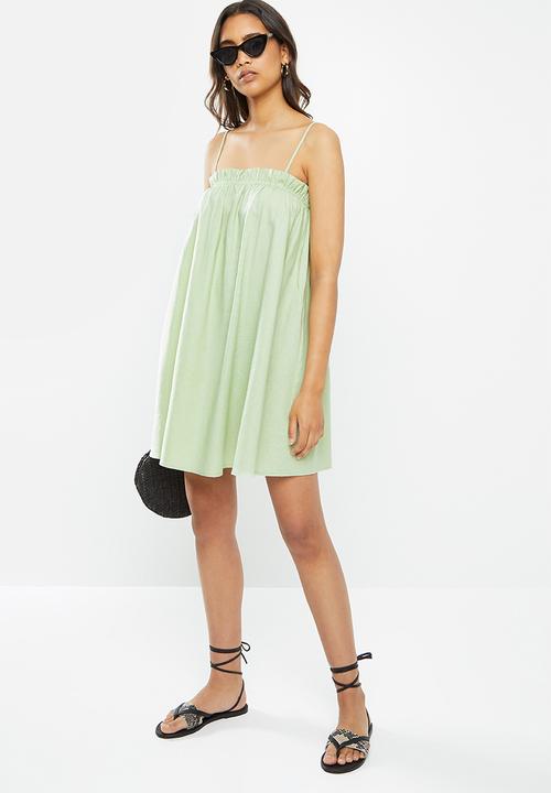 VELVET - Linen trapeze strappy mini - sage