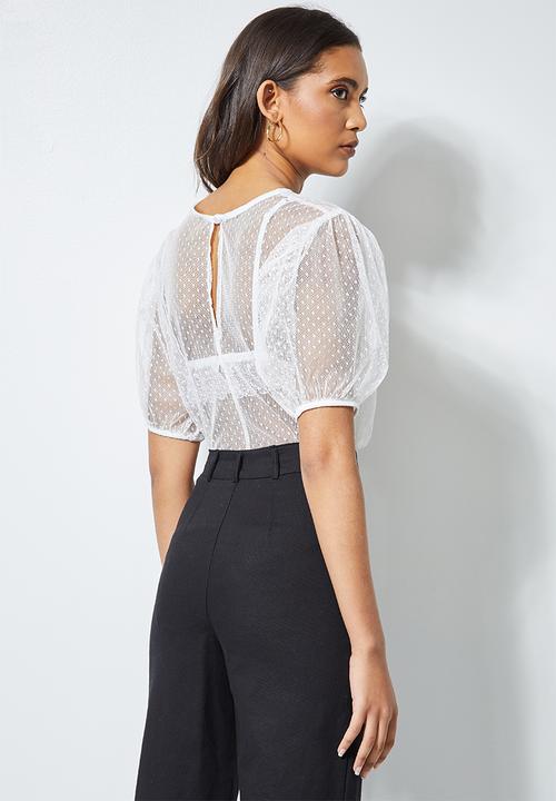 Superbalist - Puff sleeve dobby top - white