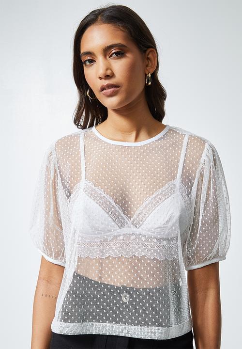 Superbalist - Puff sleeve dobby top - white