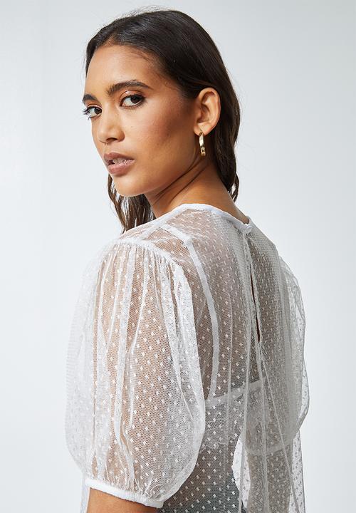 Superbalist - Puff sleeve dobby top - white