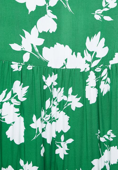 VELVET - Tiered backless midi dress - green & white 