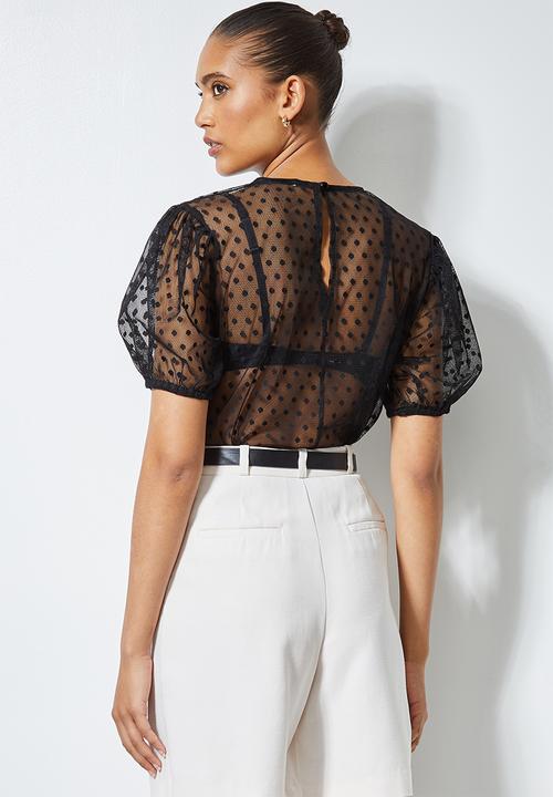 Superbalist - Puff sleeve dobby top - black