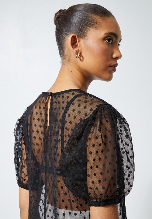 Superbalist - Puff sleeve dobby top - black