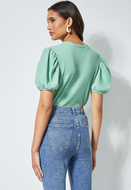 Superbalist - Texture knit puff sleeve top - green