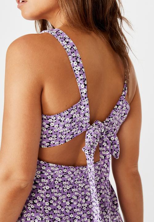 Factorie - Tie back fit and flare dress - purple jayda ditsy