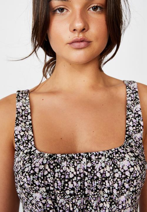 Factorie - Tie back fit and flare dress - zara ditsy purples