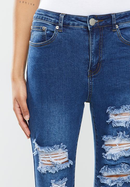 Glamorous - Skinny ripped mid rise jean - blue