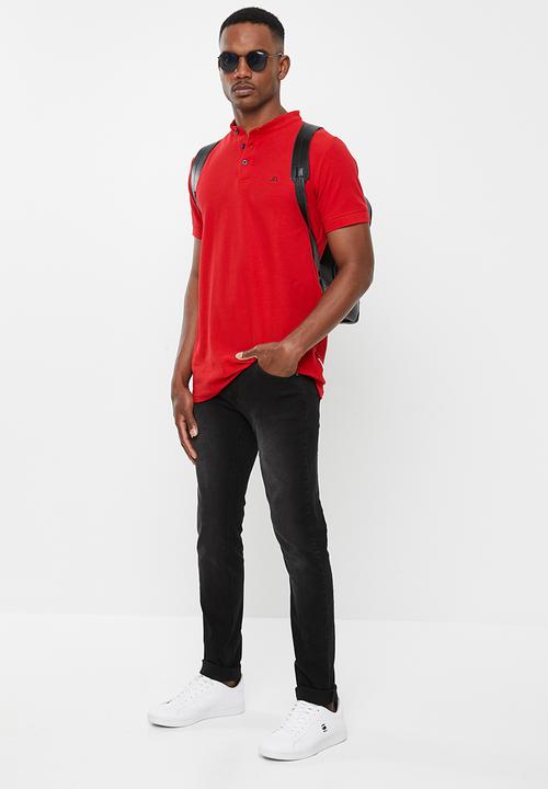 Jonathan D - Mandarin collar short sleeve golfer - red