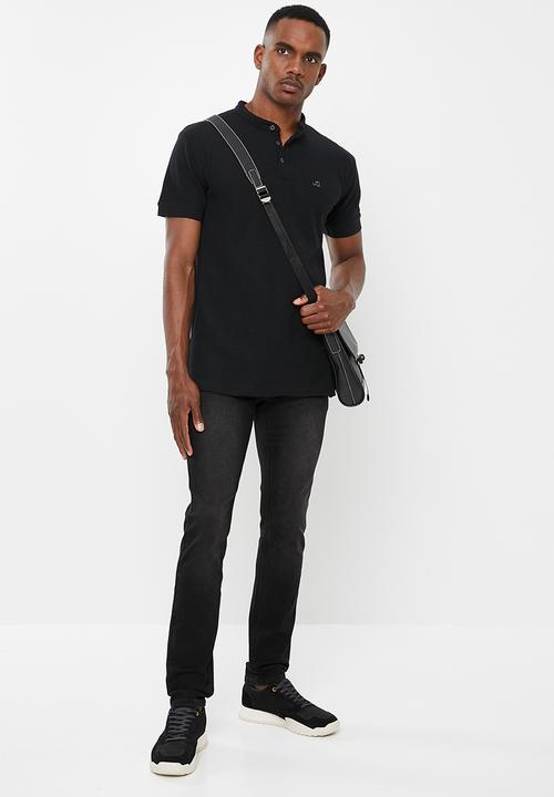 Jonathan D - Mandarin collar short sleeve golfer - black
