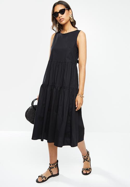 VELVET - Tiered backless midi dress - black