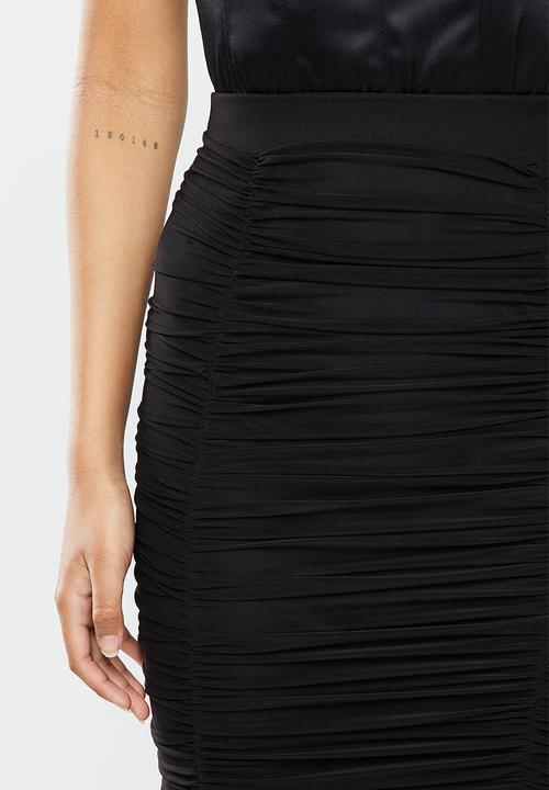 VELVET - Mesh gauged pencil skirt - black