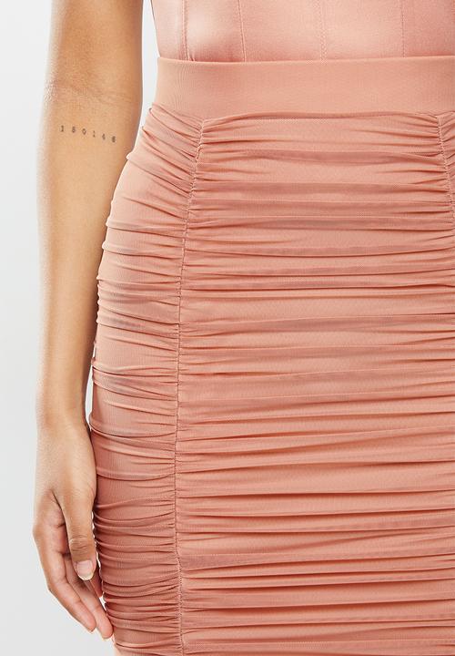 VELVET - Mesh gauged pencil skirt - pink