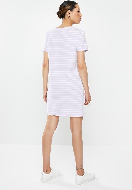 Brave Soul - T-shirt dress with tie - purple & white 