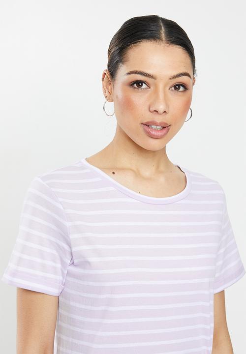 Brave Soul - T-shirt dress with tie - purple & white 