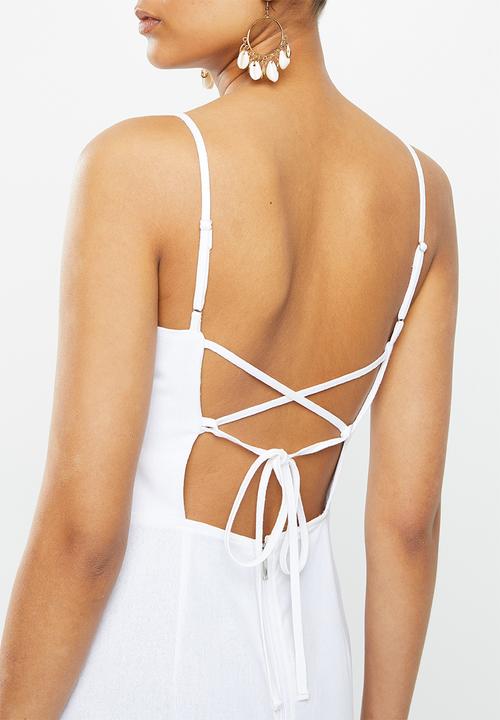 Blake - A-line mini dress with tie back - white