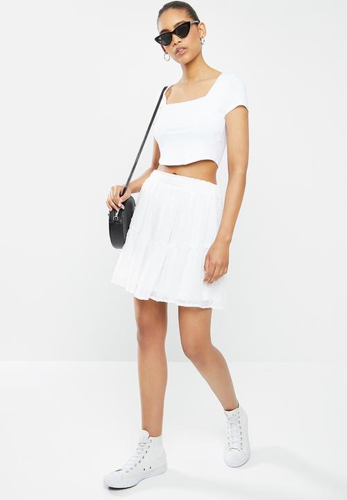 Blake - Corset look square neck crop top - white