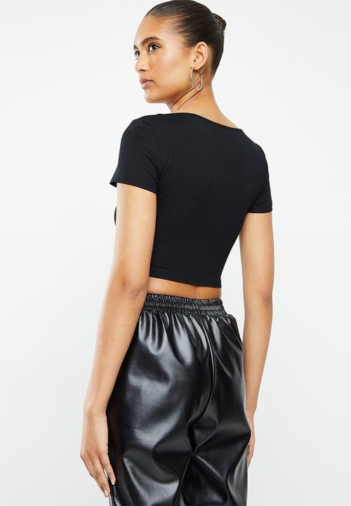 Blake - Corset look square neck crop top - black