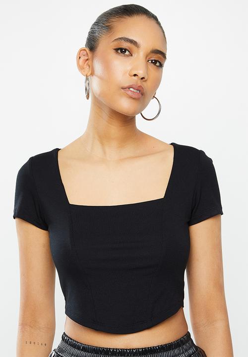 Blake - Corset look square neck crop top - black