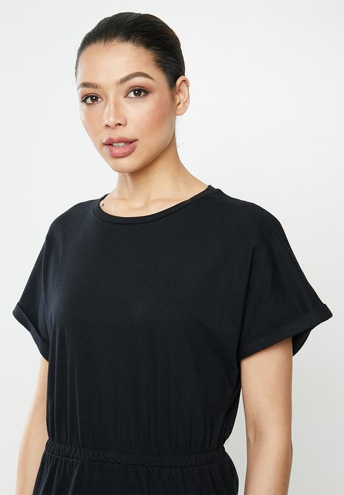 edit - Single jersey waisted tee dress - black