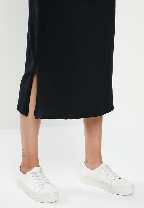 edit - Single jersey waisted tee dress - black