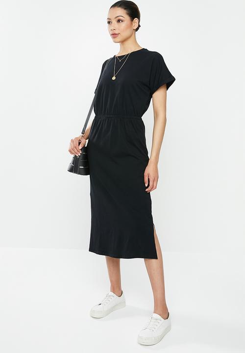 edit - Single jersey waisted tee dress - black