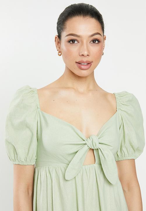 MILLA - Linen tie front dress - sage