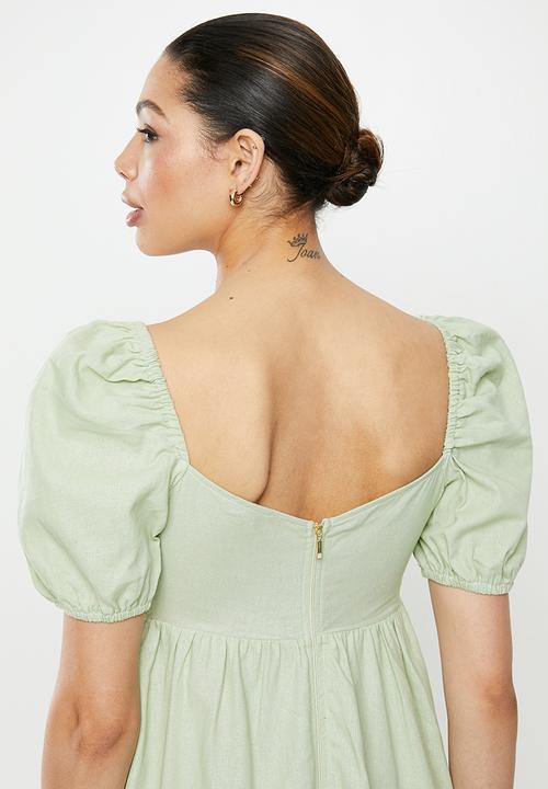 MILLA - Linen tie front dress - sage