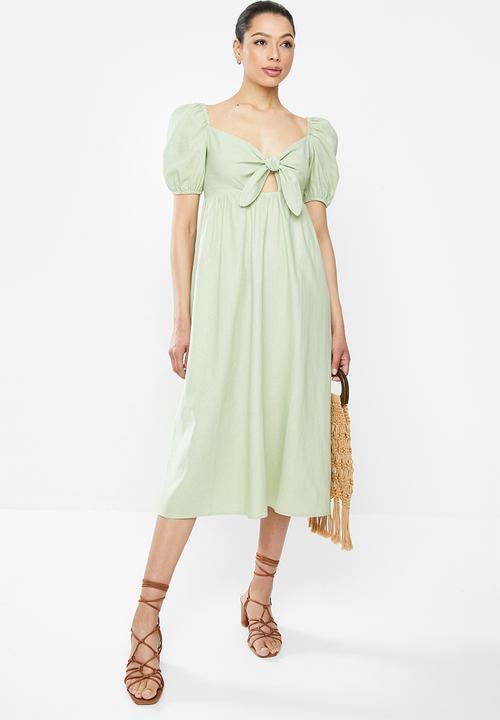 MILLA - Linen tie front dress - sage