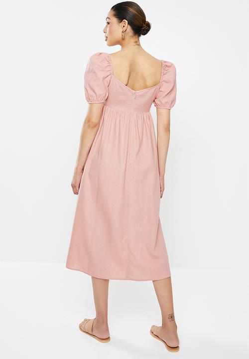MILLA - Linen tie front dress - pink