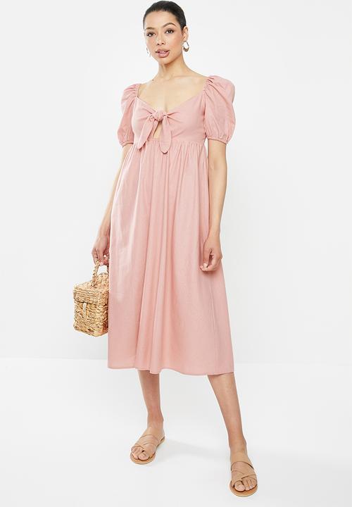 MILLA - Linen tie front dress - pink