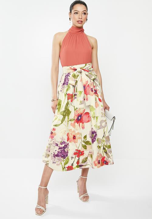 MILLA - Pleated floral midi skirt - multi