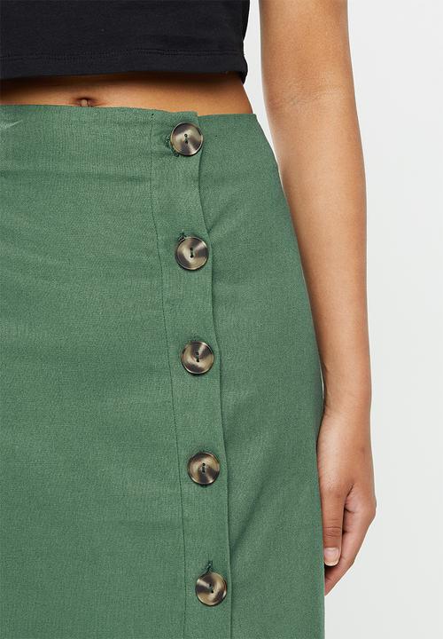 Blake - Linen blend button down aline mini skirt - bottle green