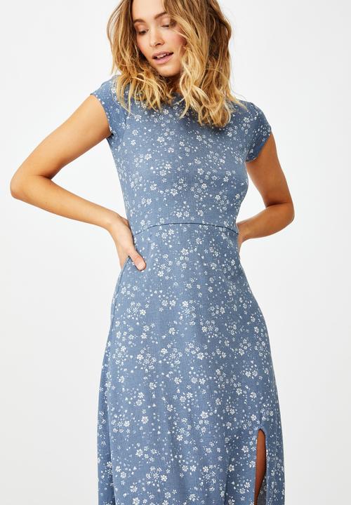 Cotton On - Elsa short sleeve split front midi dress - marie ditsy flintstone