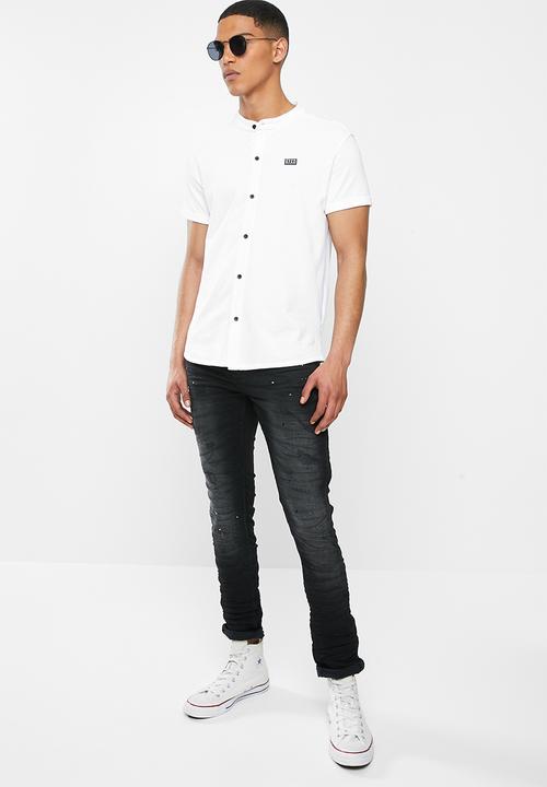 S.P.C.C - Kent signature button through knit shirt - white