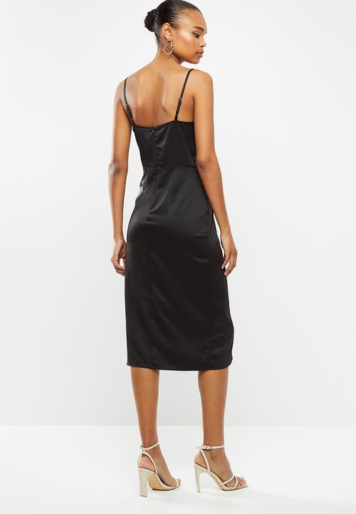 MILLA - Satin wrap dress - black