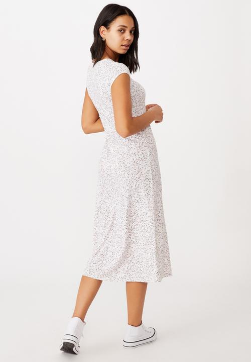 Cotton On - Elsa short sleeve split front midi dress - maya ditsy canyon clay