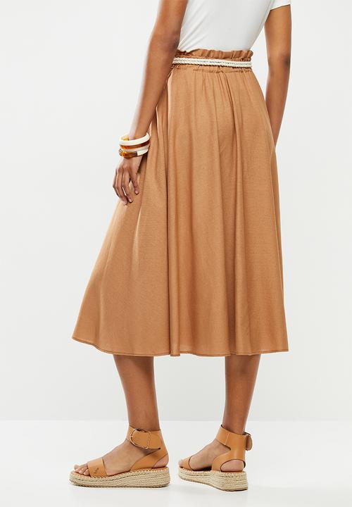 MILLA - Linen paperbag skirt - tan